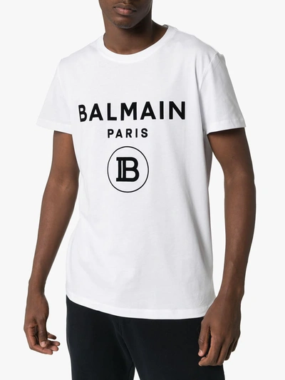 Shop Balmain Flocked Logo-print T-shirt In White
