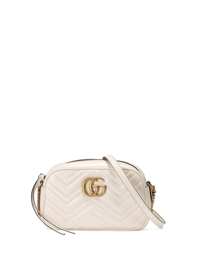 Shop Gucci Small Gg Marmont Shoulder Bag In White