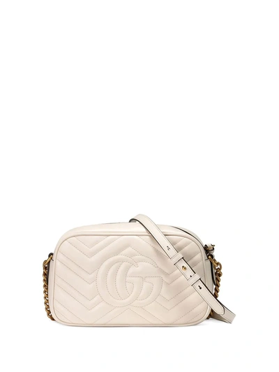 Shop Gucci Small Gg Marmont Shoulder Bag In White