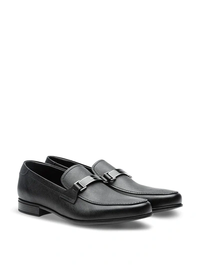 Shop Prada Saffiano Leather Loafers In Black