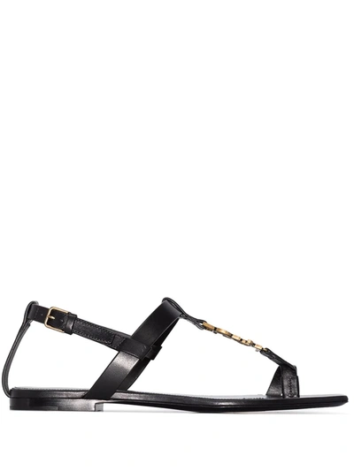 Shop Saint Laurent Black Power Cassandra Leather Sandals