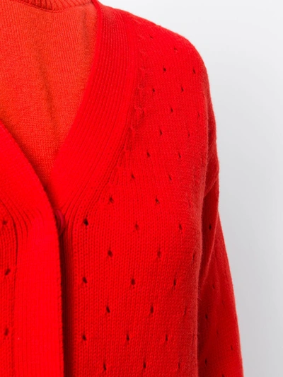 Shop Cashmere In Love Long Perforated Cardigan In Red
