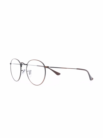 Ray Ban Matte-effect Round-frame Glasses In Braun