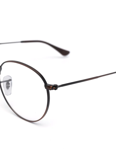 Ray Ban Matte-effect Round-frame Glasses In Braun