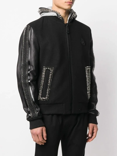 Shop Philipp Plein Studded Hooded Jacket In Black