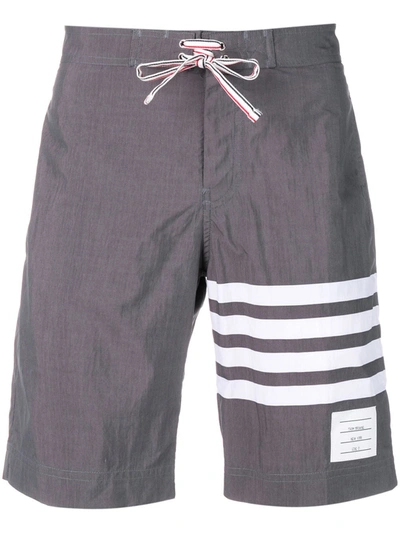 Thom Browne Medium Grey Swim Tech Woven 4-bar Swim Short In Grey