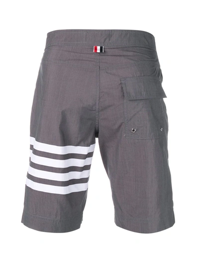 Thom Browne Medium Grey Swim Tech Woven 4-bar Swim Short In Grey