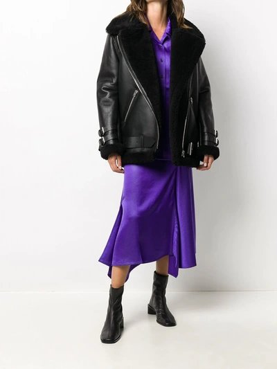 Shop Acne Studios Shearling Leather Jacket In Black