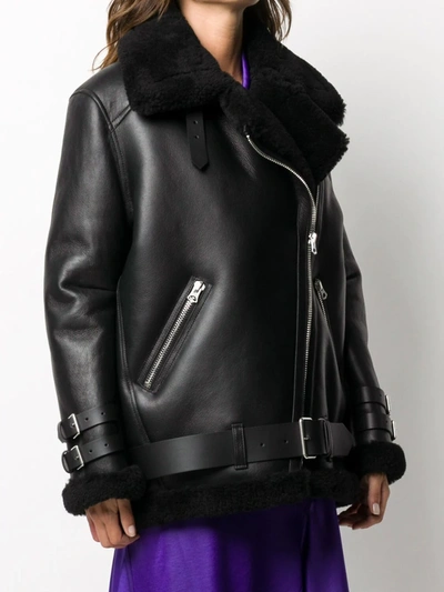 Shop Acne Studios Shearling Leather Jacket In Black