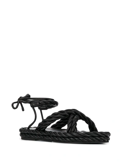 Valentino The Rope Crisscross Flat Ankle-wrap Sandals In Black