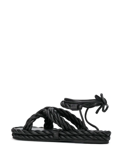 Valentino The Rope Crisscross Flat Ankle-wrap Sandals In Black