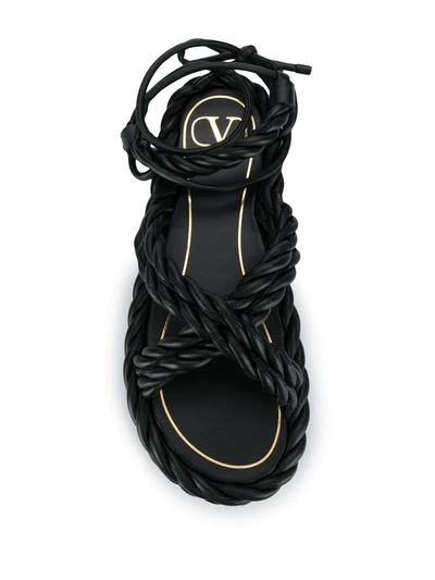 Valentino The Rope Crisscross Flat Ankle-wrap Sandals In Black