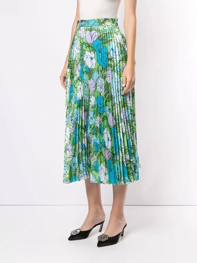 Shop Richard Quinn Floral Pleated Skirt In Blue