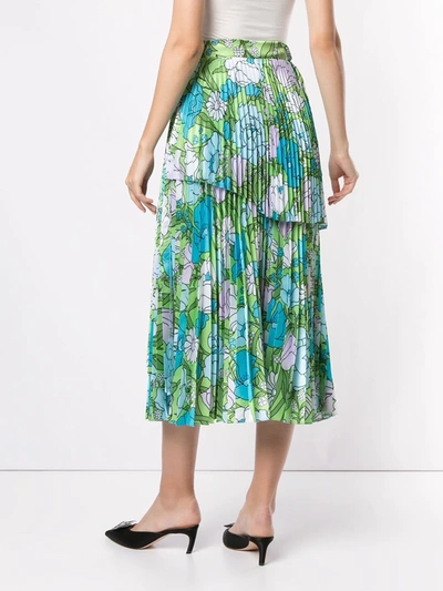 Richard Quinn Floral Pleated Skirt In Blue
