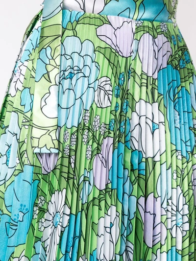 Richard Quinn Floral Pleated Skirt In Blue