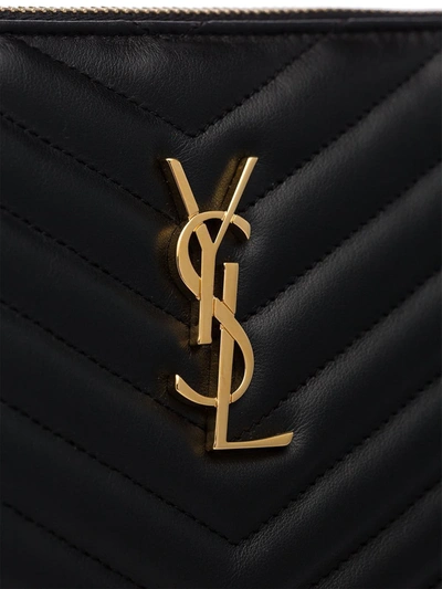 Shop Saint Laurent Quilted Monogram Clutch Bag In Black