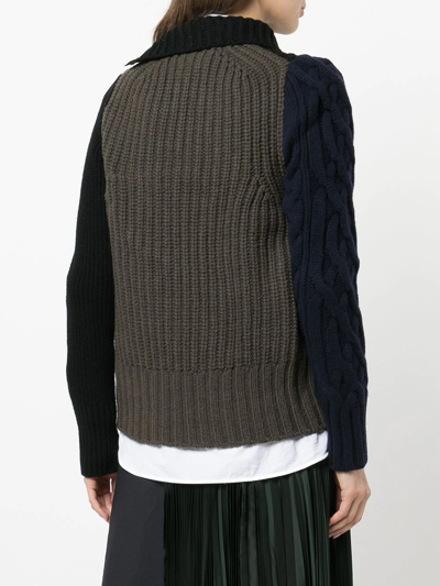 Shop Sacai Panelled-knit Zipped Cardigan In Schwarz