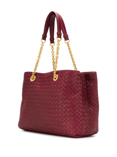 Shop Bottega Veneta Intrecciato Chain Strap Tote Bag In Red