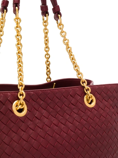 Shop Bottega Veneta Intrecciato Chain Strap Tote Bag In Red