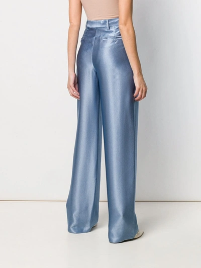 Shop Giorgio Armani Silk Wide Leg Trousers In Blue