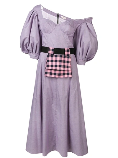 Shop Natasha Zinko Checked Off-the-shoulder Dress In Purple