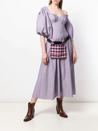 Shop Natasha Zinko Checked Off-the-shoulder Dress In Purple