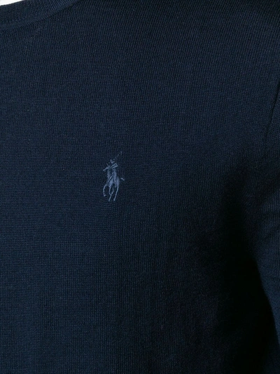 Shop Polo Ralph Lauren Embroidered Logo Merino Wool Jumper In Blue