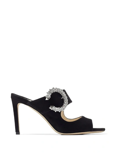 Shop Jimmy Choo Saf Crystal-buckle 85mm Sandals In Black