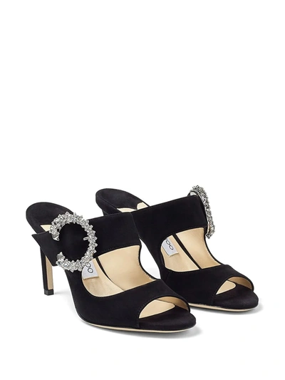 Shop Jimmy Choo Saf Crystal-buckle 85mm Sandals In Black