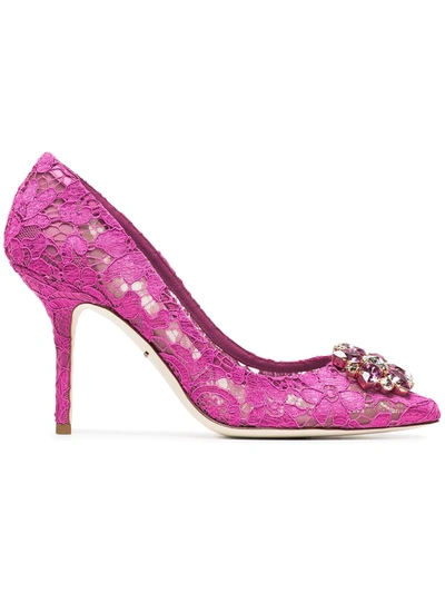 Shop Dolce & Gabbana Taormina-lace Crystal-embellished Pumps In Pink