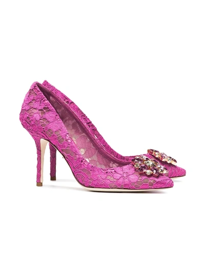 Shop Dolce & Gabbana Taormina-lace Crystal-embellished Pumps In Pink