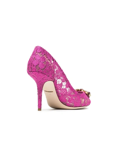 Shop Dolce & Gabbana Taormina-lace Crystal-embellished Pumps In Pink