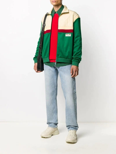 Shop Gucci Colour-block Bomber Jacket In Green