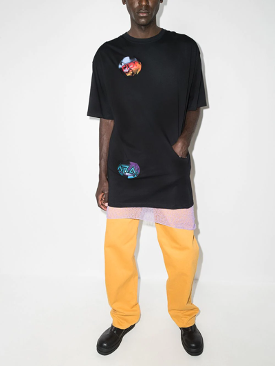 Raf Simons Print Pocket Hole Oversize Cotton T-shirt In Schwarz