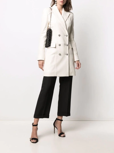 Shop Philipp Plein Double-breasted Leather Coat In White