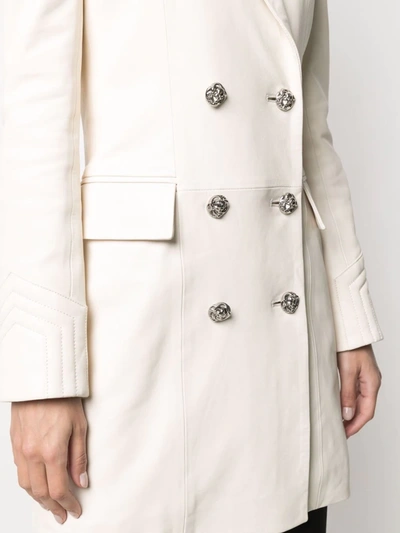 Shop Philipp Plein Double-breasted Leather Coat In White