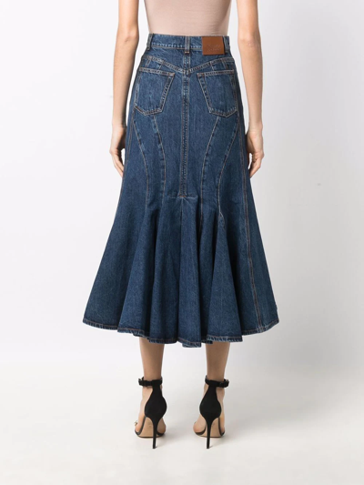 Shop Alexander Mcqueen Fluted Denim Skirt In Blue