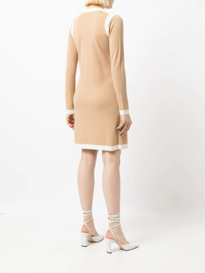 Shop Paule Ka Cashmere Long-sleeve Shift Dress In Brown