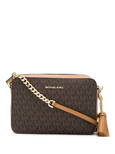 monogram michael kors jet set tote brown