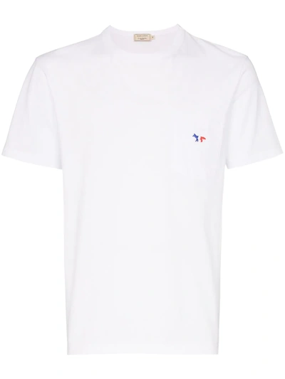 Shop Maison Kitsuné Logo-embroidered One Pocket T-shirt In White