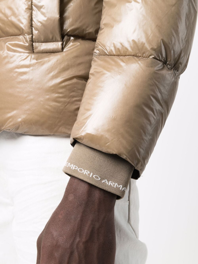 Shop Emporio Armani Metallic Feather-down Puffer Jacket In Nude