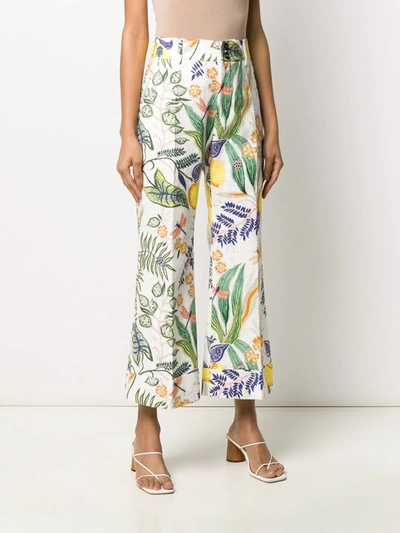 Shop La Doublej Hendrix Lemon Print Cropped Trousers In Neutrals