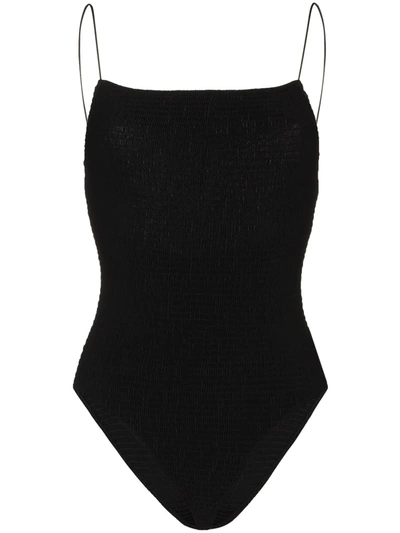 Shop Totême Smocked-details Swimsuit In Black