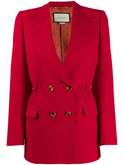 Shop Gucci Elasticated Waist Double-breasted Blazer In Red