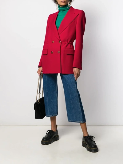 Shop Gucci Elasticated Waist Double-breasted Blazer In Red