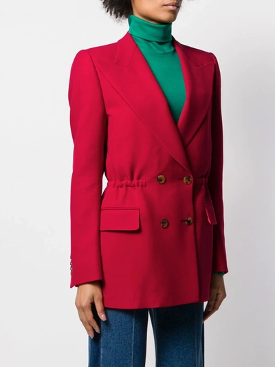 Shop Gucci Elasticated Waist Double-breasted Blazer In Red