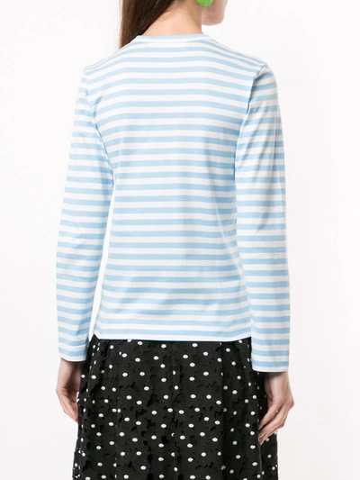 Shop Comme Des Garçons Play Striped Logo-patch Long Sleeved T-shirt In Blue