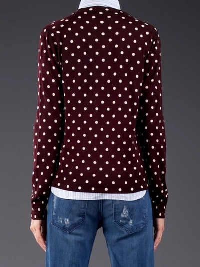 Shop Comme Des Garçons Play Embroidered Heart Polka Dot Cardigan In Brown