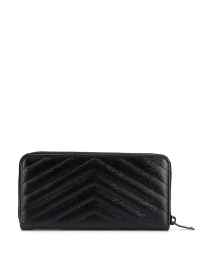 Saint Laurent Ysl Monogram Large Zip Wallet In Grained Leather In Black