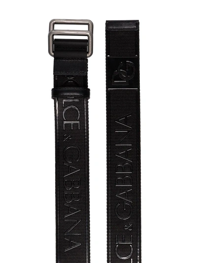 Shop Dolce & Gabbana Logo Print Buckled Belt In Black